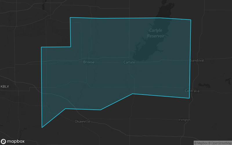 Map of Clinton County, Illinois showing the county boundary and surrounding cities