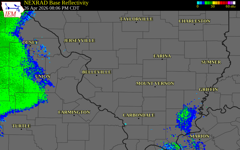 NEXRAD radar during the Sunday, April 26, 2026 storm activity in Clinton County, Illinois