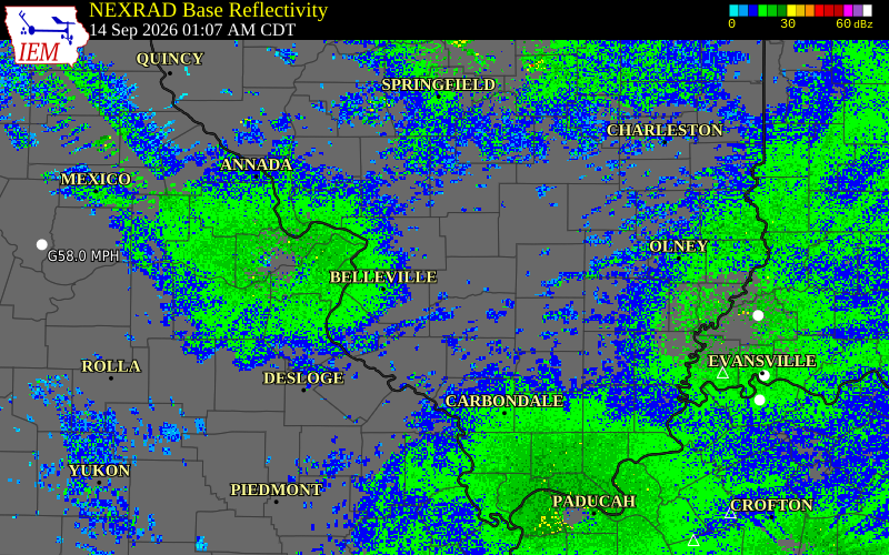 Current NEXRAD radar over Clinton County, Illinois with recent storm report locations
