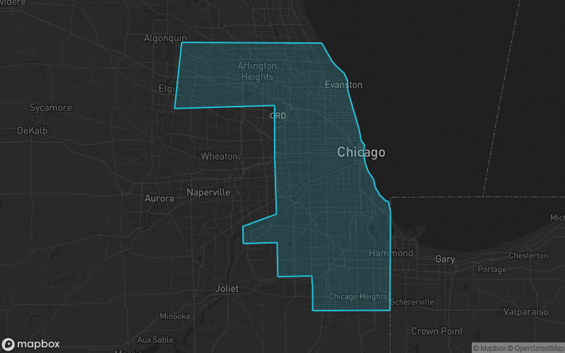 Map of Cook County, Illinois showing the county boundary and surrounding cities