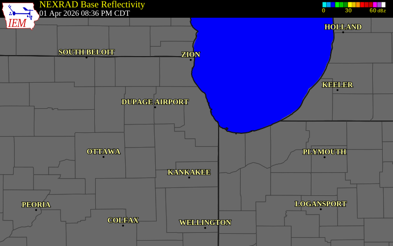 NEXRAD radar during the Wednesday, April 1, 2026 storm activity in Cook County, Illinois