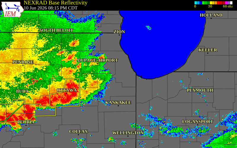 NEXRAD radar during the Wednesday, June 10, 2026 storm activity in Cook County, Illinois