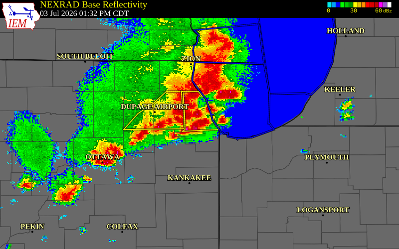 NEXRAD radar during the Friday, July 3, 2026 storm activity in Cook County, Illinois
