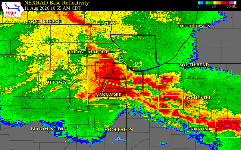 NEXRAD radar during the Tuesday, August 11, 2026 storm activity in Cook County, Illinois