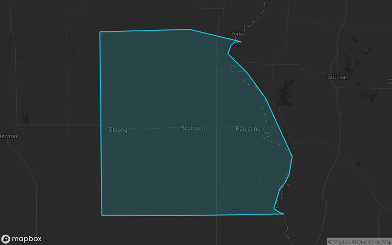 Map of Crawford County, Illinois showing the county boundary and surrounding cities