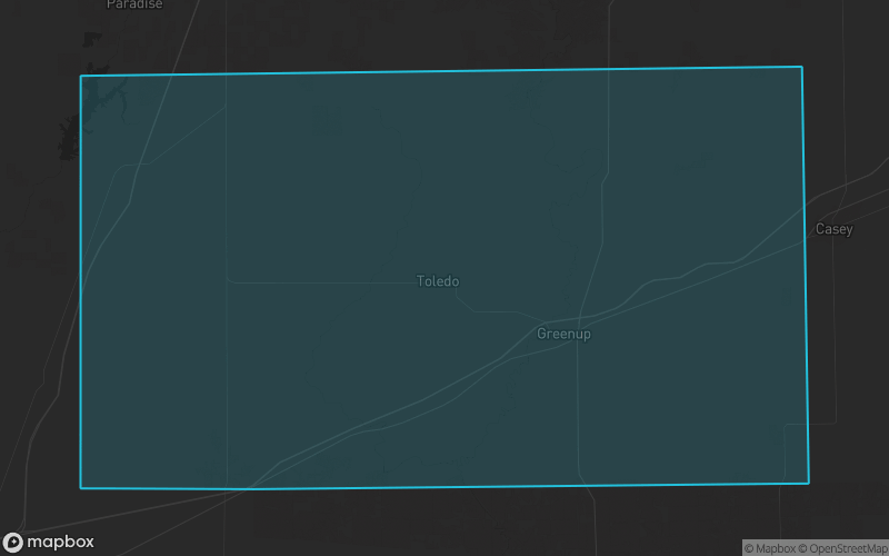 Map of Cumberland County, Illinois showing the county boundary and surrounding cities