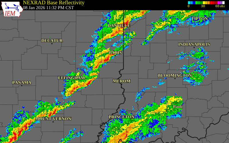 NEXRAD radar during the Thursday, January 8, 2026 storm activity in Cumberland County, Illinois