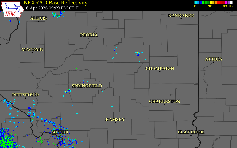 NEXRAD radar during the Thursday, April 16, 2026 storm activity in De Witt County, Illinois
