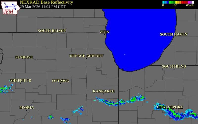 NEXRAD radar during the Sunday, March 29, 2026 storm activity in DuPage County, Illinois