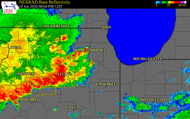 NEXRAD radar during the Wednesday, June 10, 2026 storm activity in DuPage County, Illinois