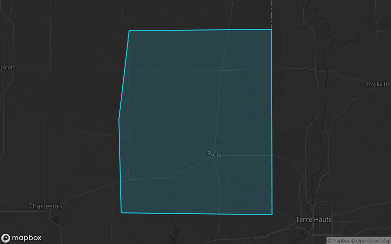 Map of Edgar County, Illinois showing the county boundary and surrounding cities