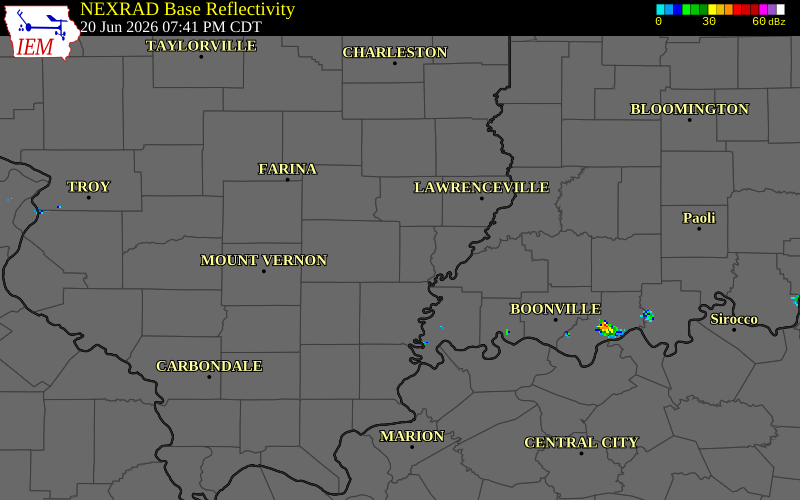 NEXRAD radar during the Saturday, June 20, 2026 storm activity in Edwards County, Illinois