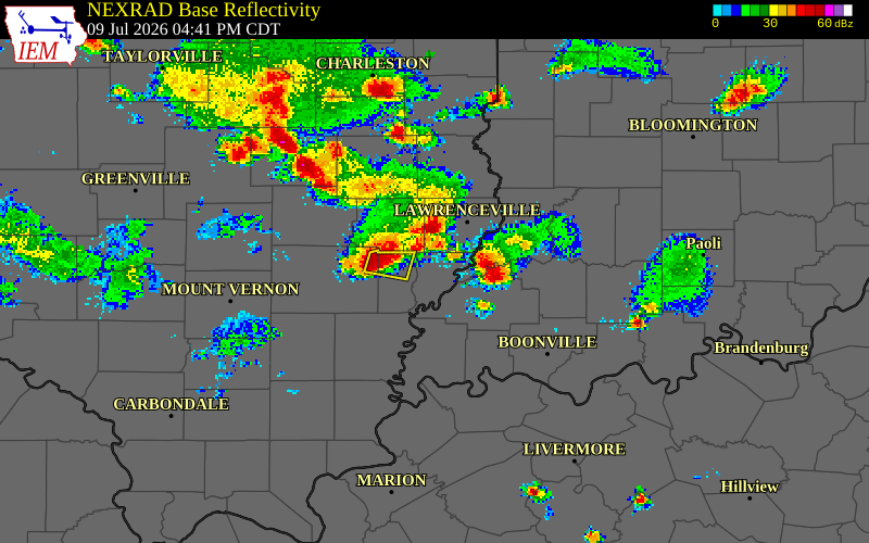 NEXRAD radar during the Thursday, July 9, 2026 storm activity in Edwards County, Illinois