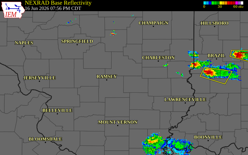 NEXRAD radar during the Tuesday, June 16, 2026 storm activity in Effingham County, Illinois