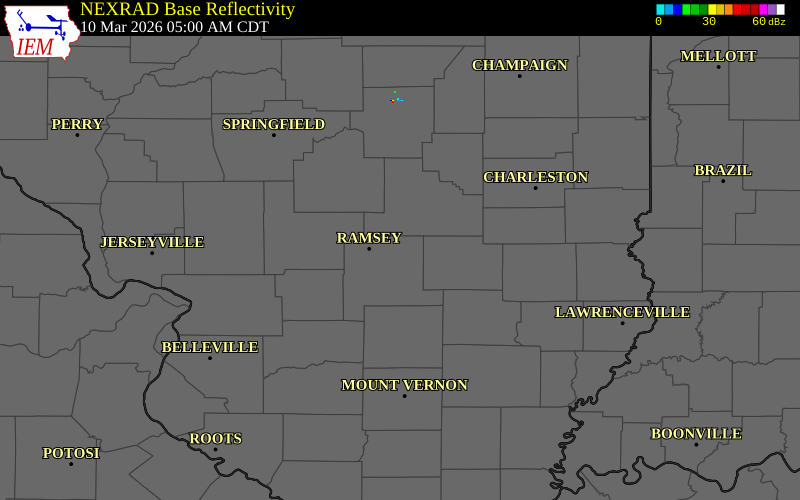 NEXRAD radar during the Tuesday, March 10, 2026 storm activity in Fayette County, Illinois