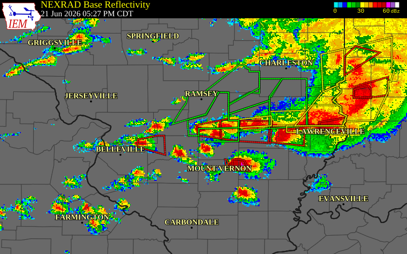 NEXRAD radar during the Sunday, June 21, 2026 storm activity in Fayette County, Illinois
