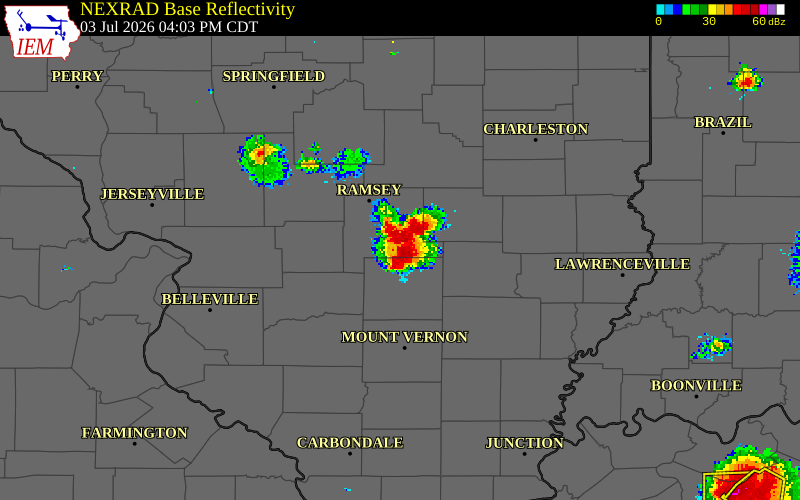 NEXRAD radar during the Friday, July 3, 2026 storm activity in Fayette County, Illinois