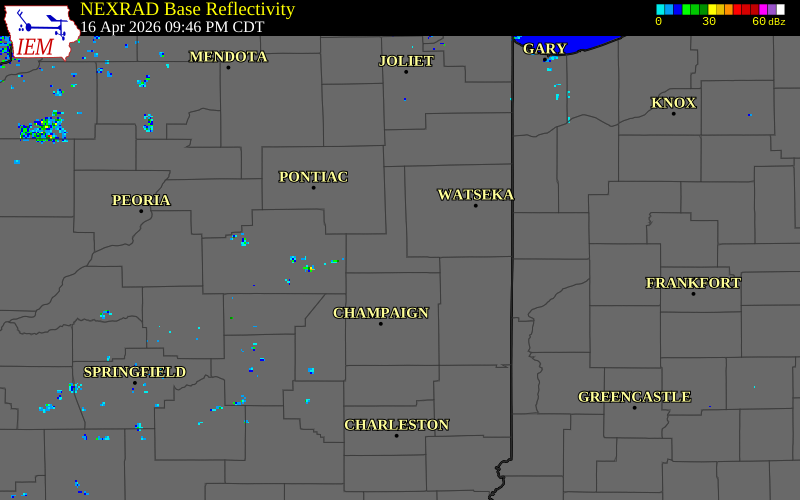 NEXRAD radar during the Thursday, April 16, 2026 storm activity in Ford County, Illinois