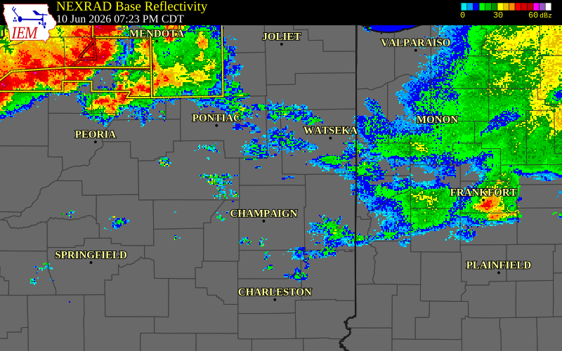 NEXRAD radar during the Wednesday, June 10, 2026 storm activity in Ford County, Illinois