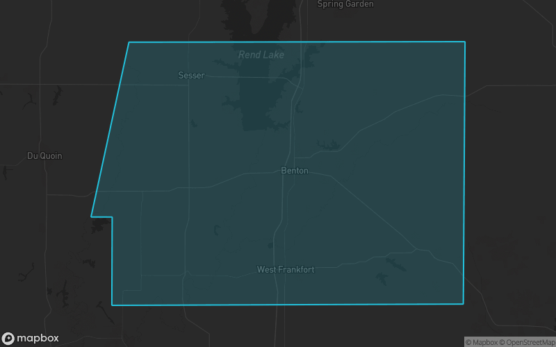 Map of Franklin County, Illinois showing the county boundary and surrounding cities