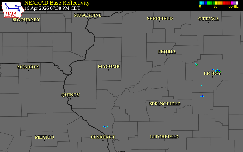 NEXRAD radar during the Thursday, April 16, 2026 storm activity in Fulton County, Illinois
