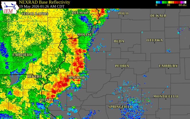 NEXRAD radar during the Tuesday, May 19, 2026 storm activity in Fulton County, Illinois