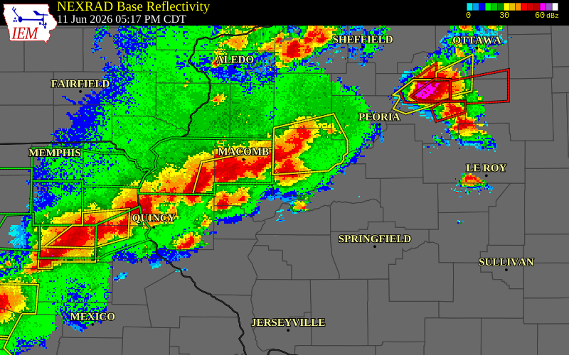 NEXRAD radar during the Thursday, June 11, 2026 storm activity in Fulton County, Illinois
