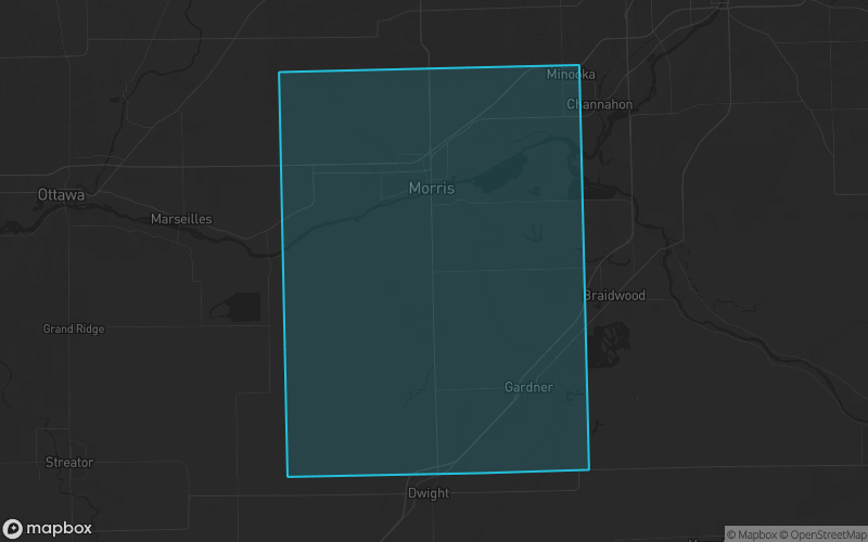 Map of Grundy County, Illinois showing the county boundary and surrounding cities