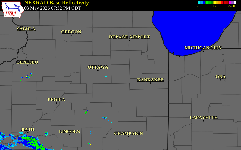 NEXRAD radar during the Sunday, May 3, 2026 storm activity in Grundy County, Illinois