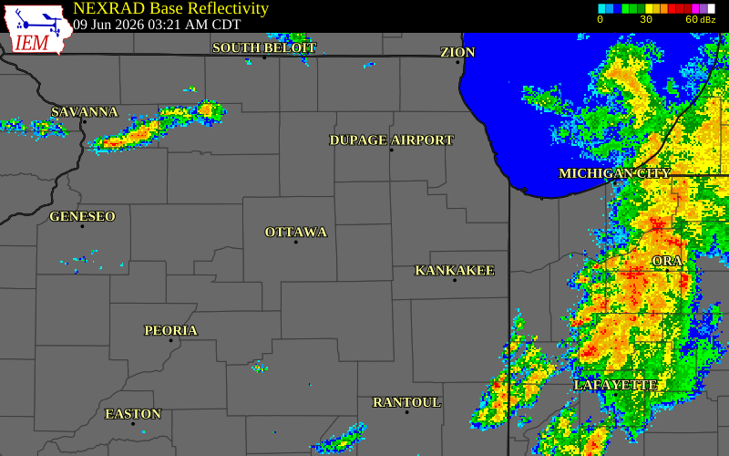 NEXRAD radar during the Tuesday, June 9, 2026 storm activity in Grundy County, Illinois