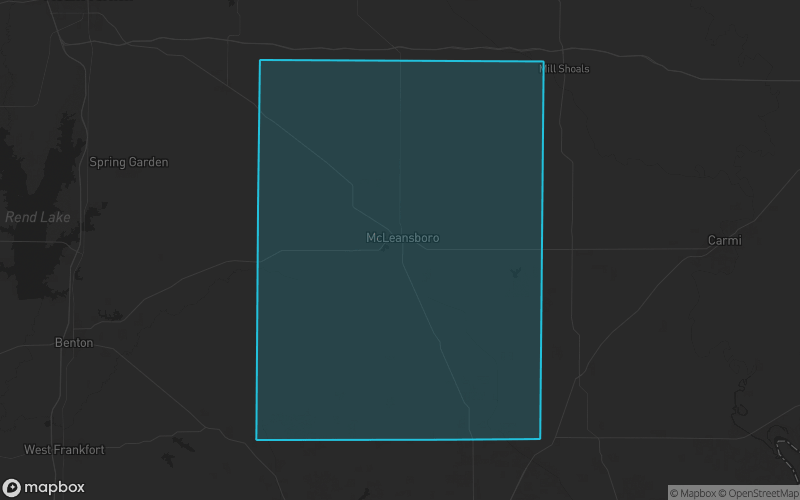 Map of Hamilton County, Illinois showing the county boundary and surrounding cities