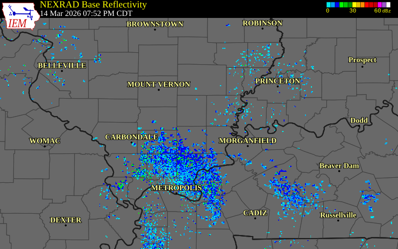 NEXRAD radar during the Saturday, March 14, 2026 storm activity in Hamilton County, Illinois