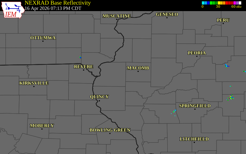 NEXRAD radar during the Thursday, April 16, 2026 storm activity in Hancock County, Illinois