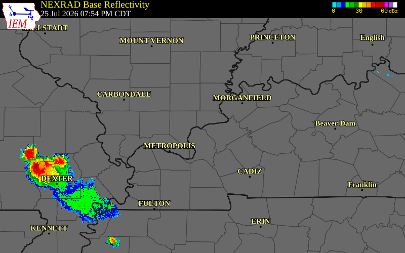 NEXRAD radar during the Saturday, July 25, 2026 storm activity in Hardin County, Illinois
