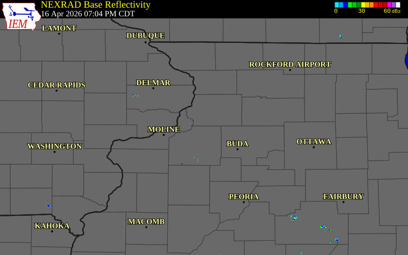 NEXRAD radar during the Thursday, April 16, 2026 storm activity in Henry County, Illinois