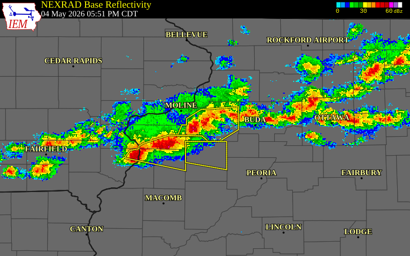 NEXRAD radar during the Monday, May 4, 2026 storm activity in Henry County, Illinois