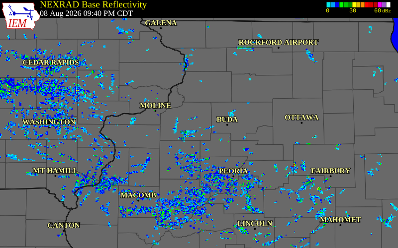 NEXRAD radar during the Saturday, August 8, 2026 storm activity in Henry County, Illinois
