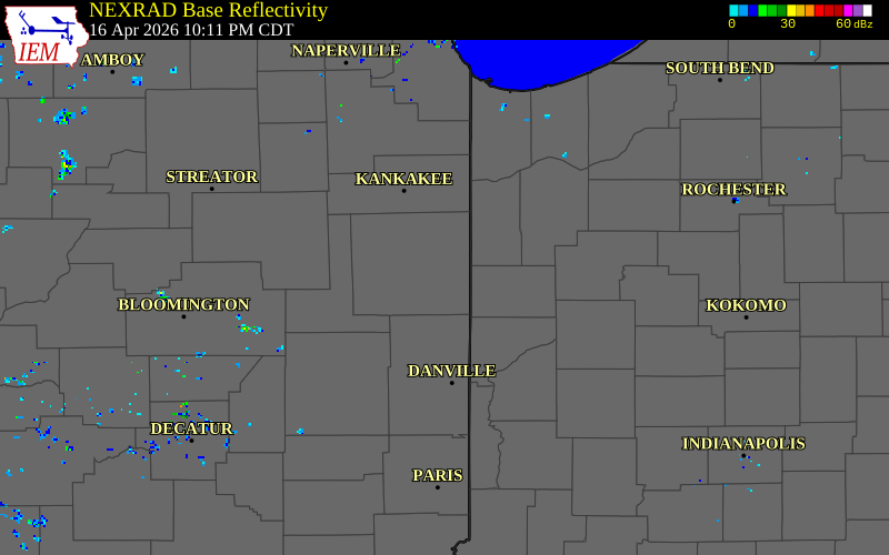 NEXRAD radar during the Thursday, April 16, 2026 storm activity in Iroquois County, Illinois