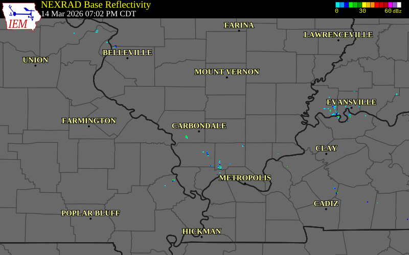 NEXRAD radar during the Saturday, March 14, 2026 storm activity in Jackson County, Illinois
