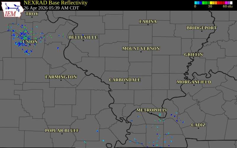 NEXRAD radar during the Sunday, April 26, 2026 storm activity in Jackson County, Illinois