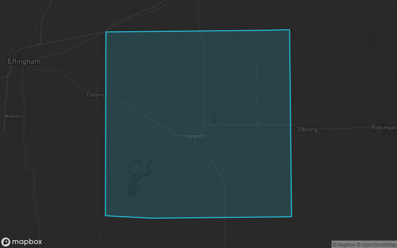 Map of Jasper County, Illinois showing the county boundary and surrounding cities
