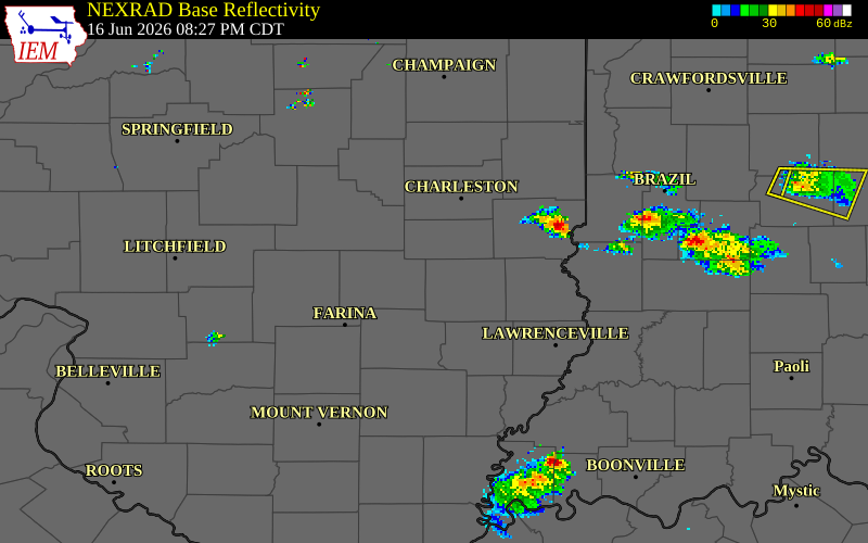 NEXRAD radar during the Tuesday, June 16, 2026 storm activity in Jasper County, Illinois
