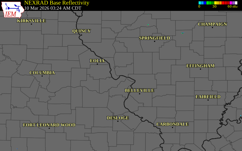 Radar snapshot during the Mar 10, 2026 tornado event near 1 W Grafton, Jersey County, Illinois, with NWS warning polygons