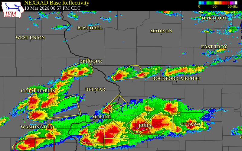 NEXRAD radar during the Tuesday, March 10, 2026 storm activity in Jo Daviess County, Illinois