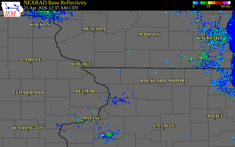 NEXRAD radar during the Thursday, April 23, 2026 storm activity in Jo Daviess County, Illinois
