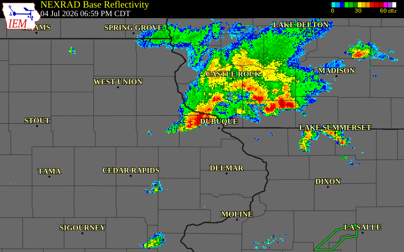NEXRAD radar during the Saturday, July 4, 2026 storm activity in Jo Daviess County, Illinois