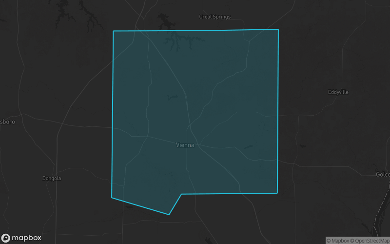 Map of Johnson County, Illinois showing the county boundary and surrounding cities