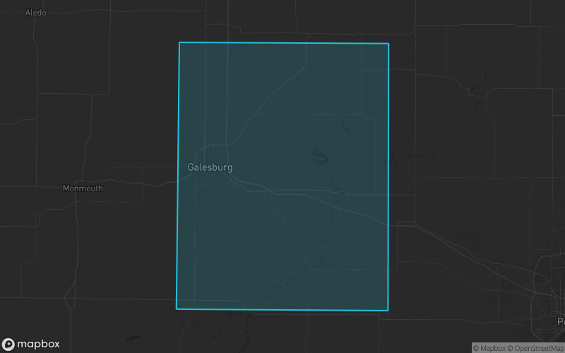 Map of Knox County, Illinois showing the county boundary and surrounding cities