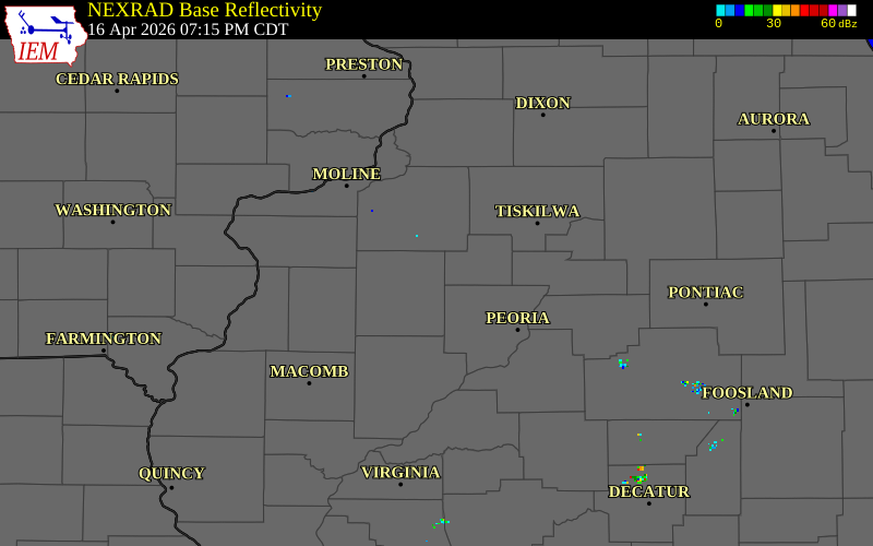 NEXRAD radar during the Thursday, April 16, 2026 storm activity in Knox County, Illinois