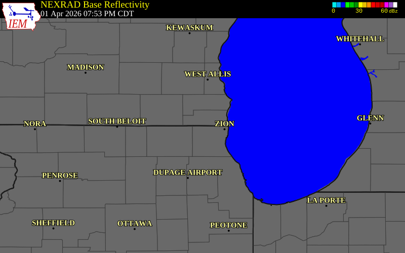 NEXRAD radar during the Wednesday, April 1, 2026 storm activity in Lake County, Illinois